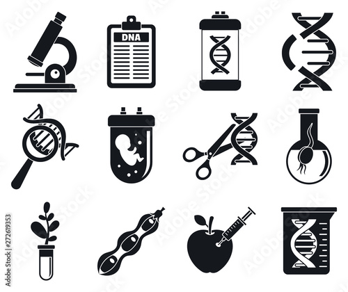 Modern genetic engineering icons set. Simple set of modern genetic engineering vector icons for web design on white background