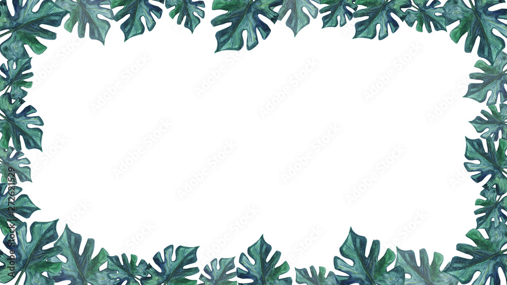 Frame with monstera leaves. Watercolor illustration. Frame with monstera leaves. Watercolor illustration.