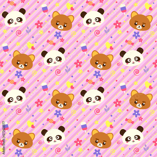 Seamless japanese pattern with cute funny animals