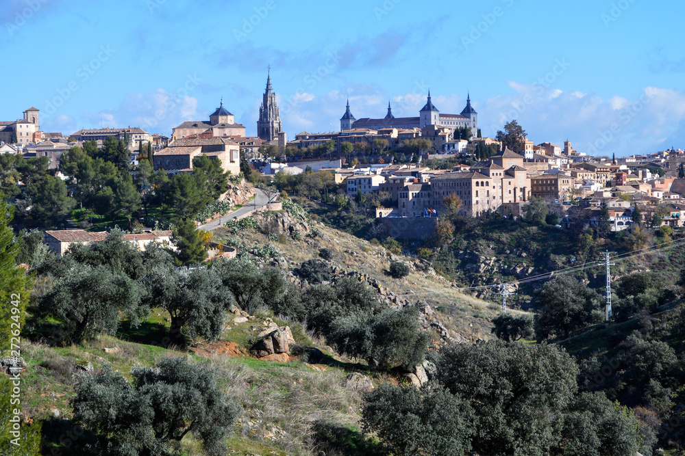 Beautiful view of the historic city of Toledo and the medieval Alcazar.