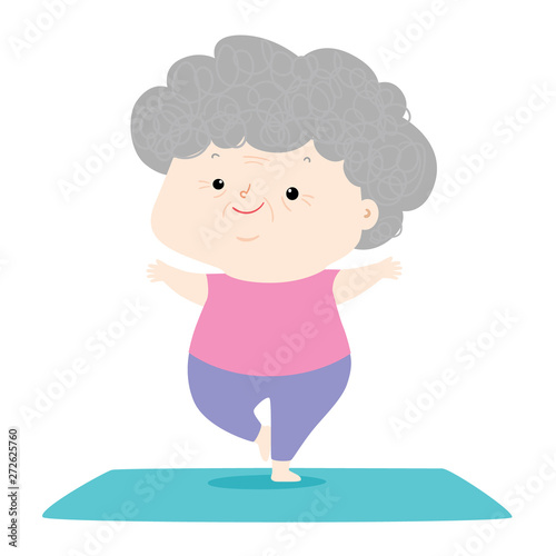 Senior woman do yoga vector.