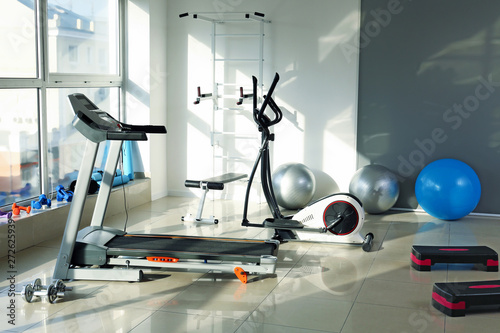 Interior of gym with modern equipment