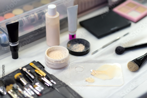 Beautician tools for makeup. Facial care and make up in a professional beauty salon.