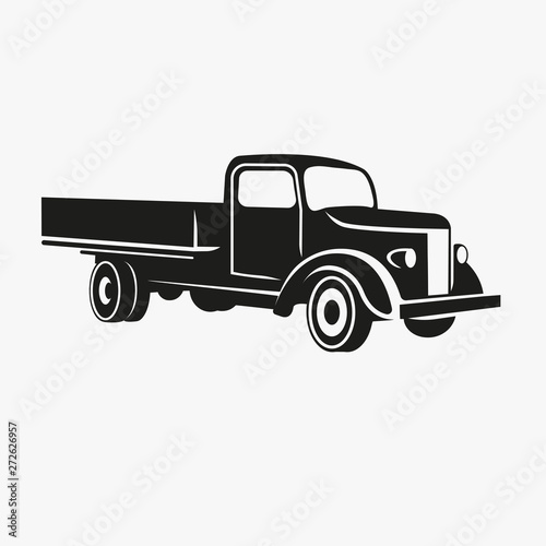 Old retro truck vector illustration. Vintage transport vehicle icon