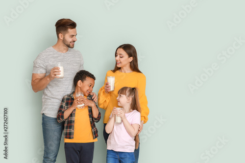 Young family with glasses o...