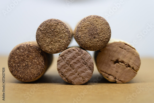 Wine cork stoppers on blurred background - Image