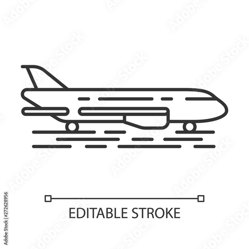 Plane on ground linear icon