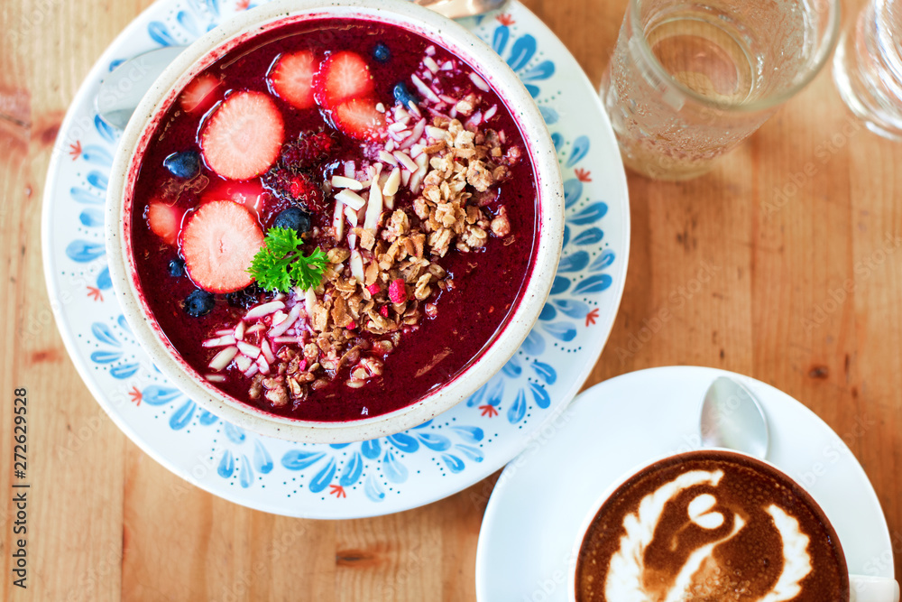 Strawberry smoothie bowl grain nut fresh fruit Strawberry smoothie bowl grain nut fresh fruit