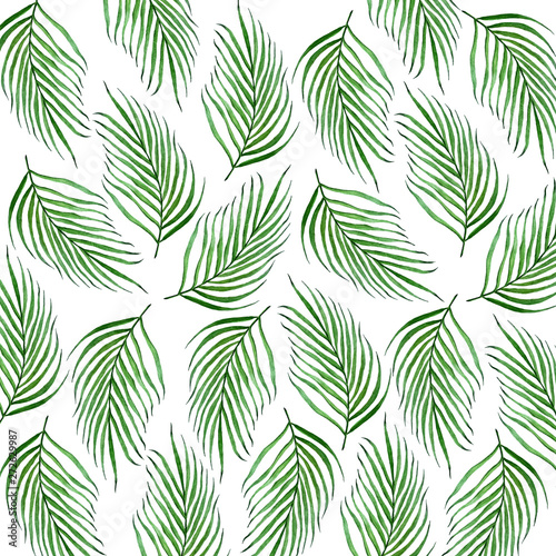 pattern of hand-drawn watercolor tropical leaves