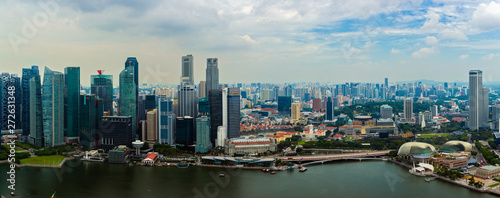 Singapore, 25 April 2019, Bbusiness district panorama over Marina Bay