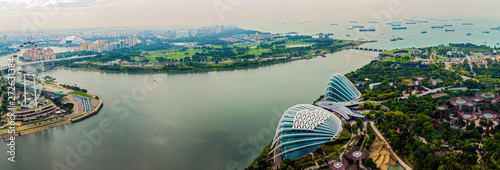 SINGAPORE - APRIL 23, 2019: Panorama of Greenhouses Flower Dome and Cloud Forest at Gardens by the Bay in Singapore photo