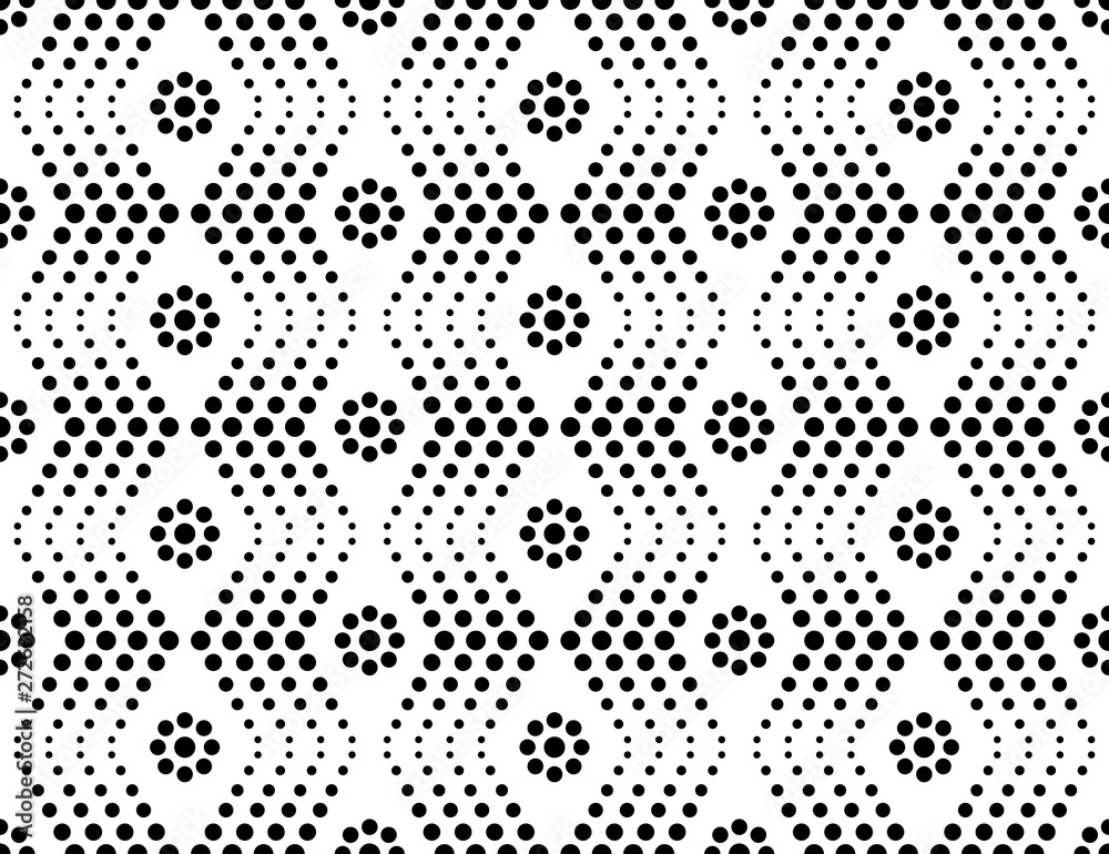 The geometric pattern with wavy lines, points. Seamless vector background. White and black texture. Simple lattice graphic design