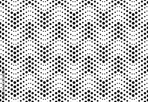 The geometric pattern with wavy lines, points. Seamless vector background. White and black texture. Simple lattice graphic design