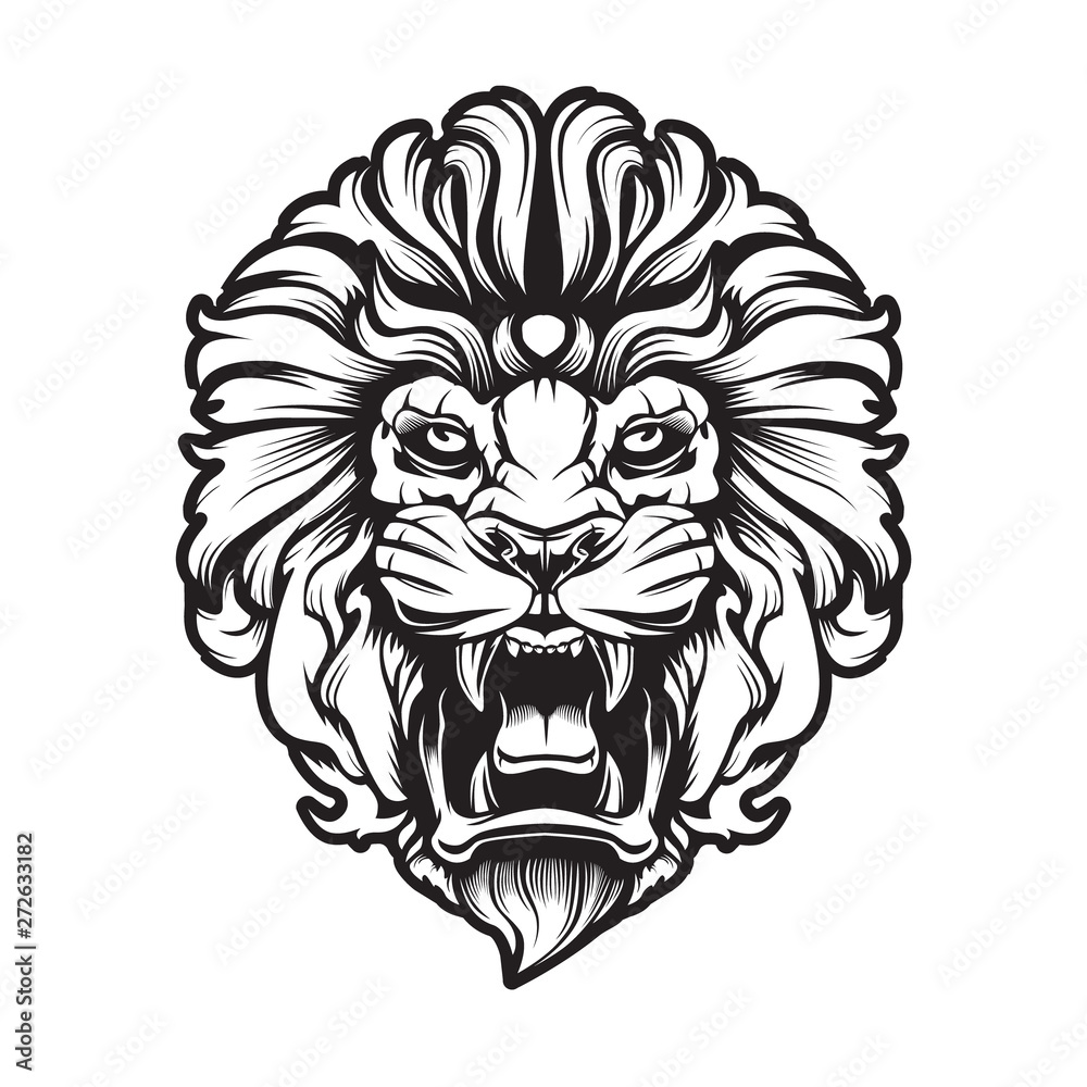 Tiger angry face tattoo. Vector illustration of big cat head. Tiger print.  Stock Vector | Adobe Stock