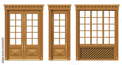 Set of classic wooden doors and windows