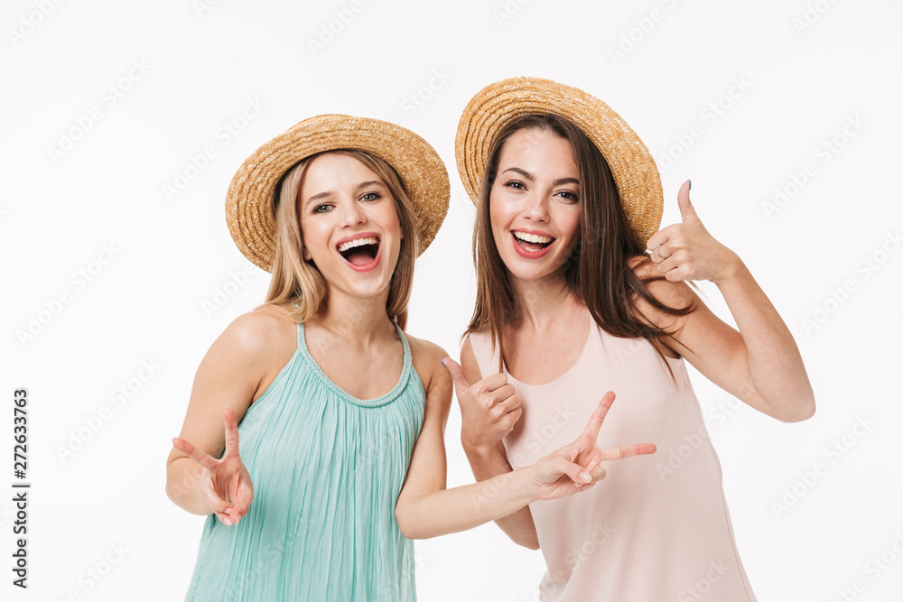 Two cheerful young girls wearing summer clothes