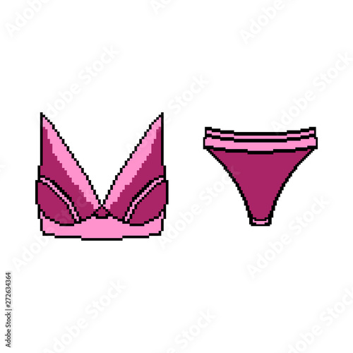 Pixel icon. Set of underwear clothes panties and bra. Colection of underwear. Vector illustration logo.