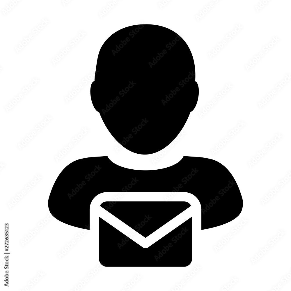 Work icon vector male user person profile avatar with envelope symbol for mail communication in glyph pictogram illustration Work icon vector male user person profile avatar with envelope symbol for mail communication in glyph pictogram illustration