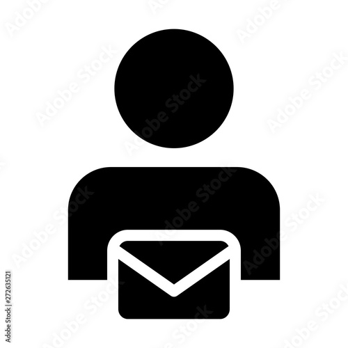 Information icon vector male user person profile avatar with envelope symbol for mail communication in glyph pictogram illustration