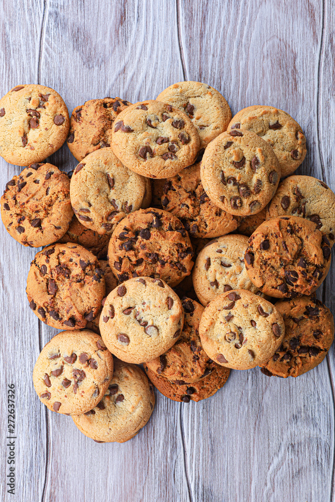 Cookies with chocolate closeup. Homemade cookies. A mountain of cookies. Cookies with chocolate closeup. Homemade cookies. A mountain of cookies.