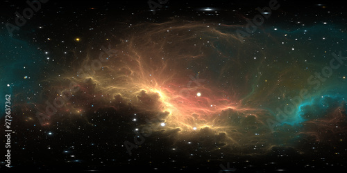 Fototapeta Naklejka Na Ścianę i Meble -  360 degree space background with nebula and stars, equirectangular projection, environment map. HDRI spherical panorama.