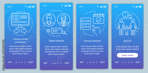 Dental clinic appointment onboarding mobile app page screen vector template