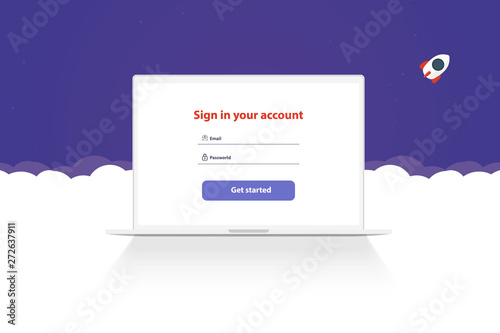 User interface template. Sign in and sign up form page. Web Template and Elements for site form of login to account on screen laptop . Web elements. UX. Sign up form.