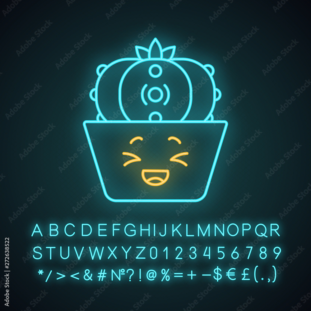 Peyote cactus cute kawaii neon light character Peyote cactus cute kawaii neon light character