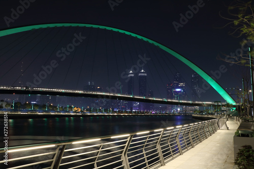 Beautiful night view from Tolerance bridge in Dubai, United Arab Emirates