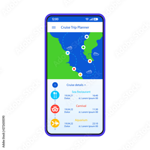 Cruise trip planner  smartphone interface template