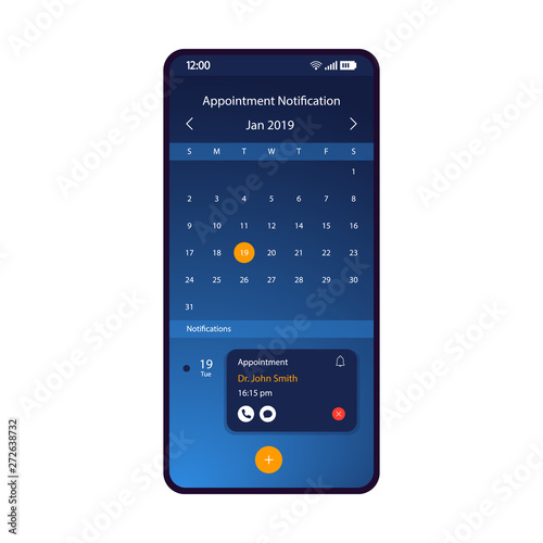Appointment notification smartphone interface vector template