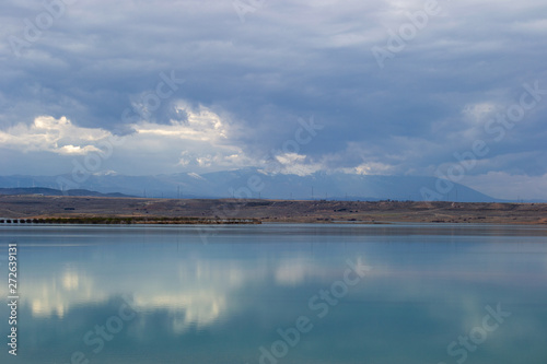 Sotonera lake landscape at cloudy day with nice reflections