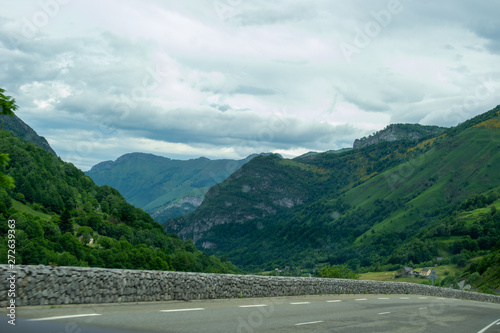 Green Landscape of Pirineos french part beautiful mountains and green colors cloudy day