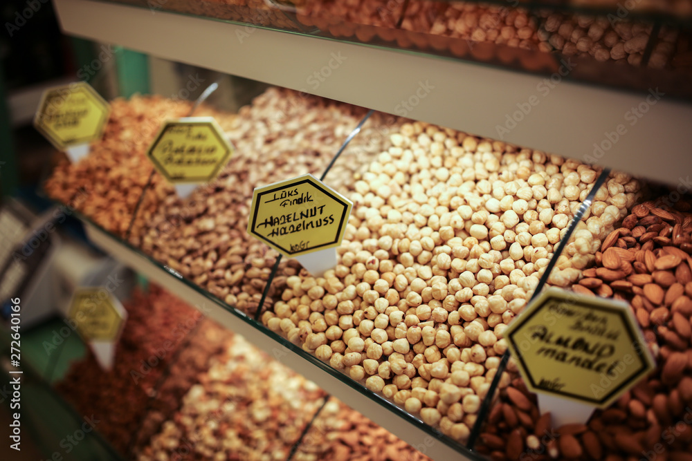 counter with nuts in Turkey, shop on Kemer Street counter with nuts in Turkey, shop on Kemer Street