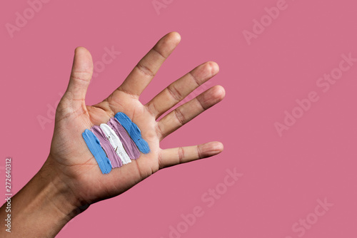 transgender flag in the palm of the hand photo