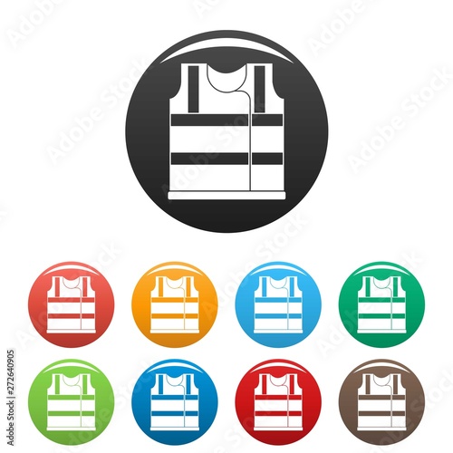 Working vest icons set 9 color vector isolated on white for any design