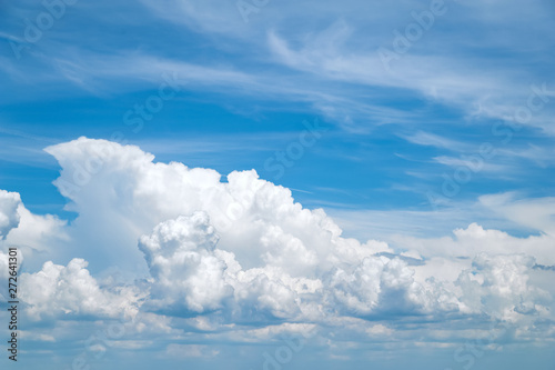 Blue sky with white and gray clouds.