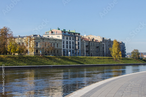 The embankment of the Narva River and the bridge across this river in Vilnius. Lithuania