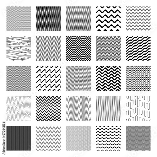 Black vector seamless wavy line pattern big collection
