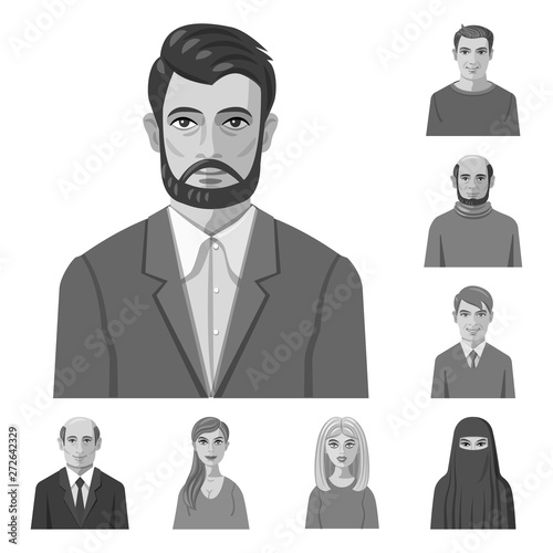 Isolated object of face and person logo. Collection of face and portrait vector icon for stock.