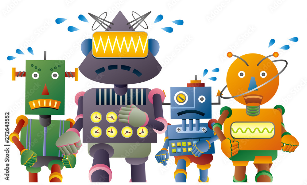 Fototapeta premium マラソンをする4体のロボット