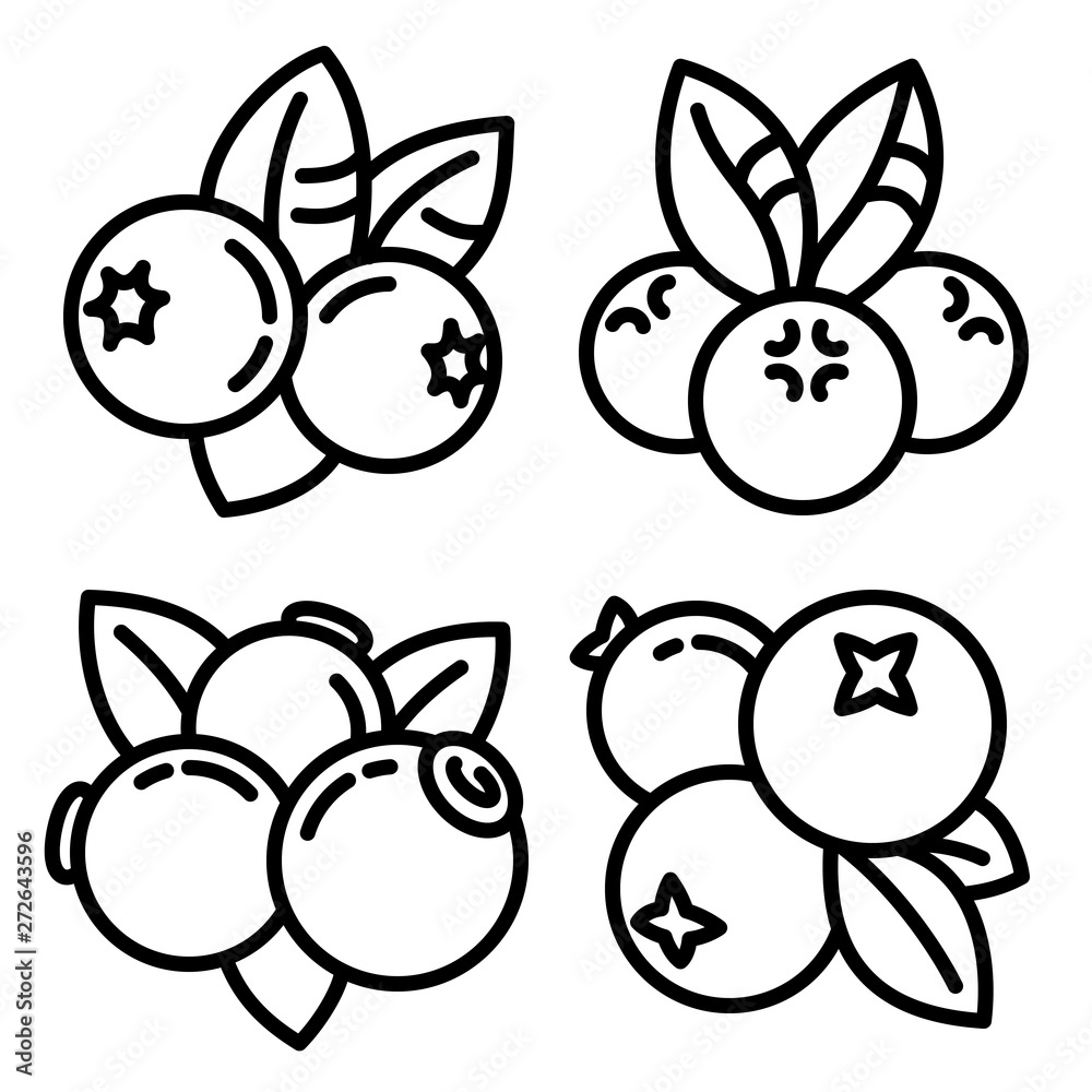Bilberry icons set. Outline set of bilberry vector icons for web design isolated on white background Bilberry icons set. Outline set of bilberry vector icons for web design isolated on white background