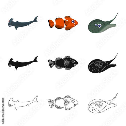 Isolated object of sea and animal logo. Set of sea and marine stock symbol for web.