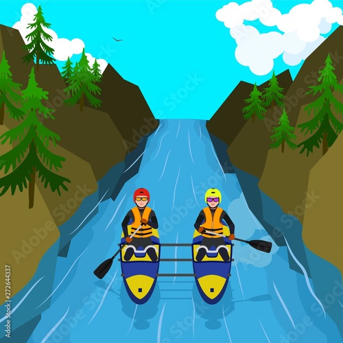 Mountain rafting concept background. Flat illustration of mountain rafting vector concept background for web design