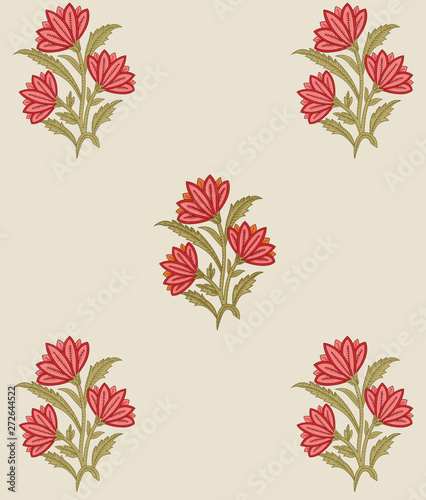 Mughal flower manually illustrated for Digital Textile Printing , mughal garden , mughal art
