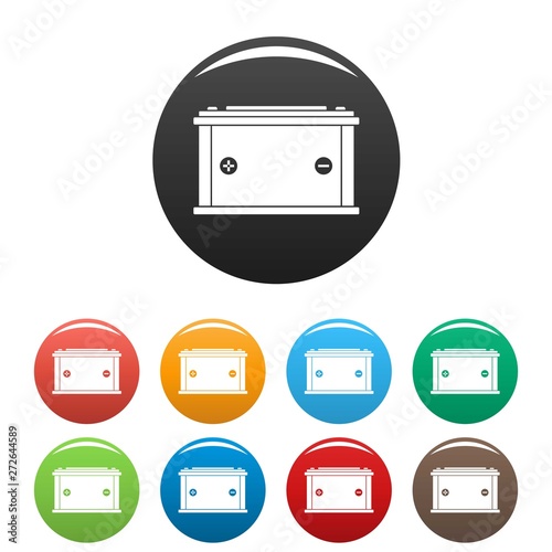 Car battery icons set 9 color vector isolated on white for any design