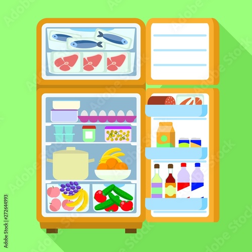 Open full fridge icon. Flat illustration of open full fridge vector icon for web design