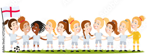 Women's football, English team lineup cartoon