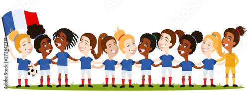 Women's football, French team lineup cartoon
