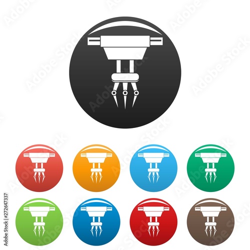 Fork hand crane icons set 9 color vector isolated on white for any design